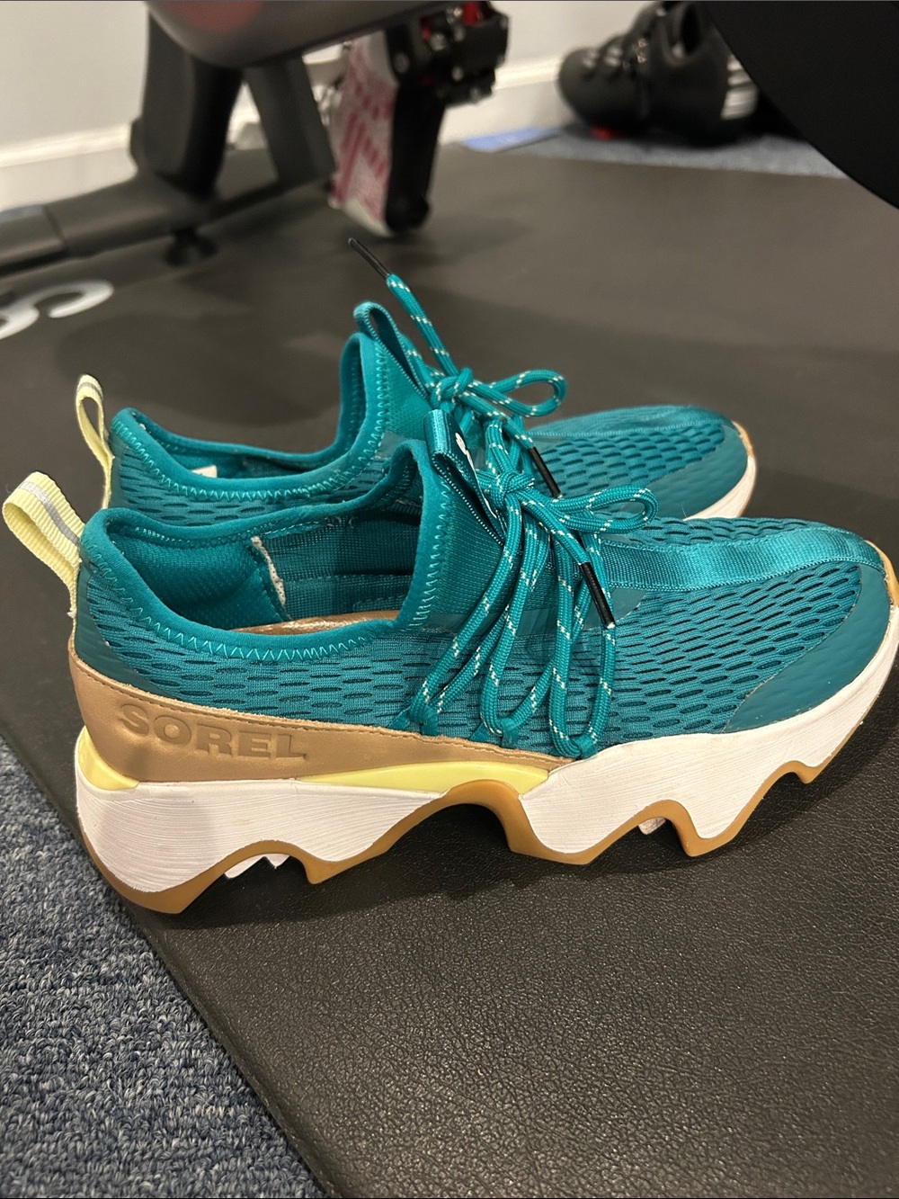 Sorel Teal Mesh Lace-Up Sneakers with Yellow & Tan Accents